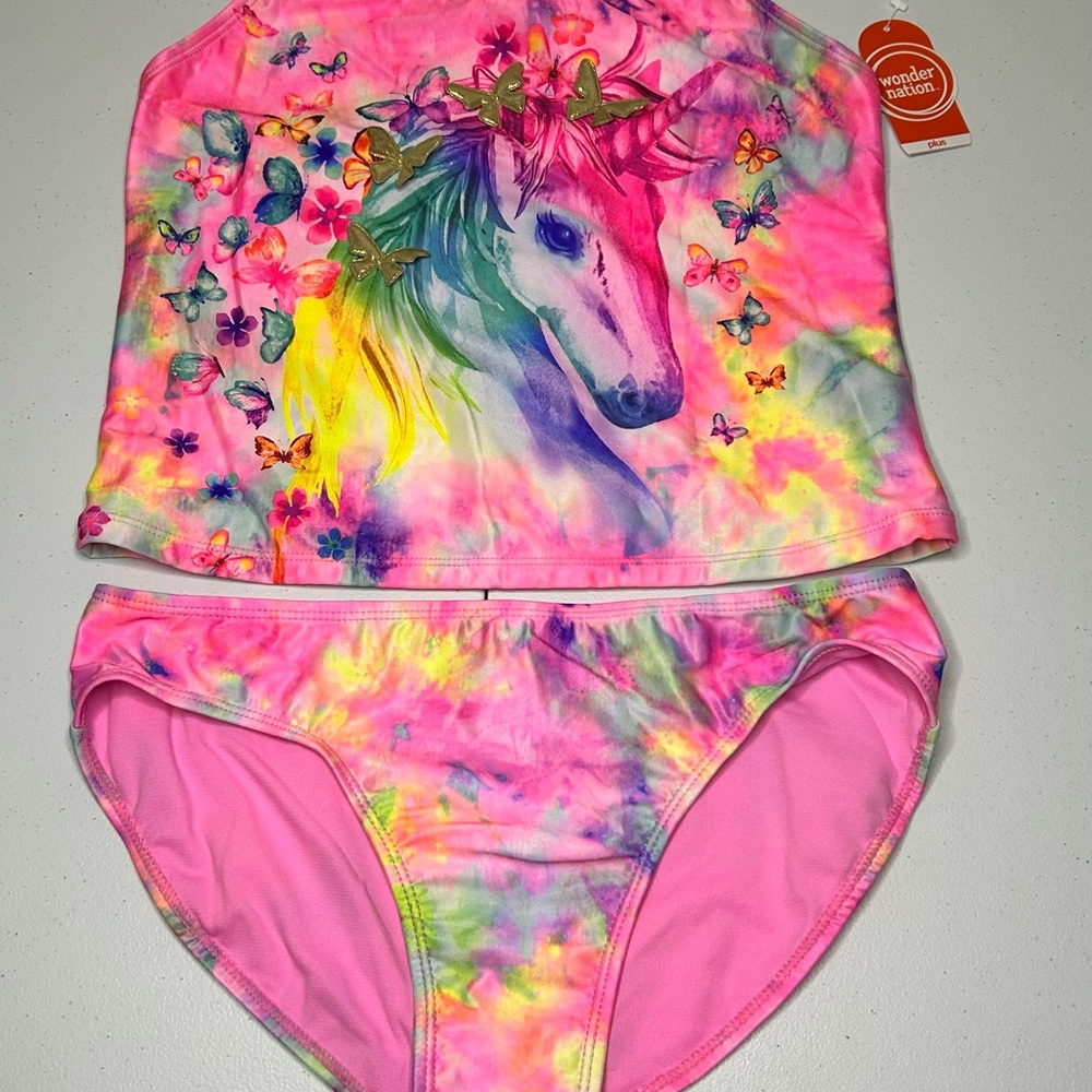 Wonder Nation Girl’s Rainbow Unicorn Bikini - XL (14/16)